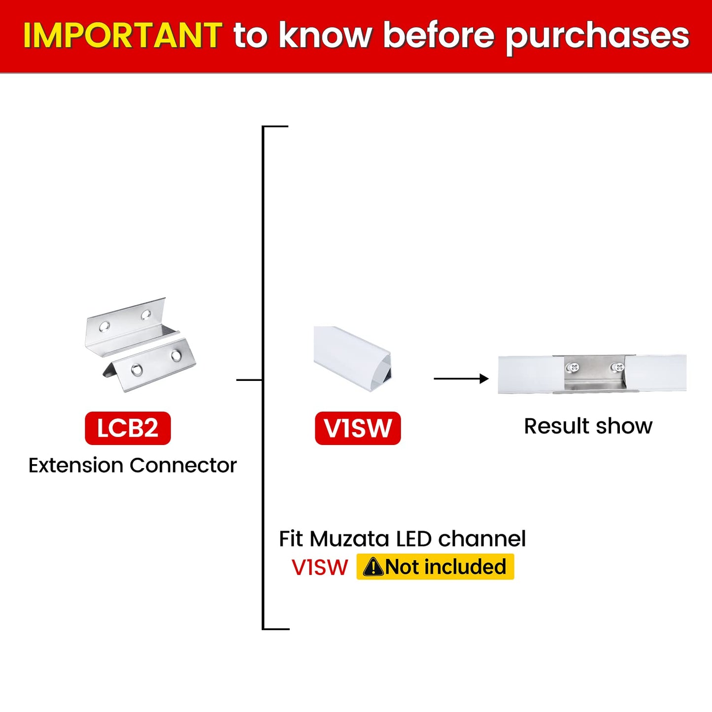 Skorter | Muzata 20Pack V-Shape Expansion Connectors For LED Channels, Stainless Steel, Silver