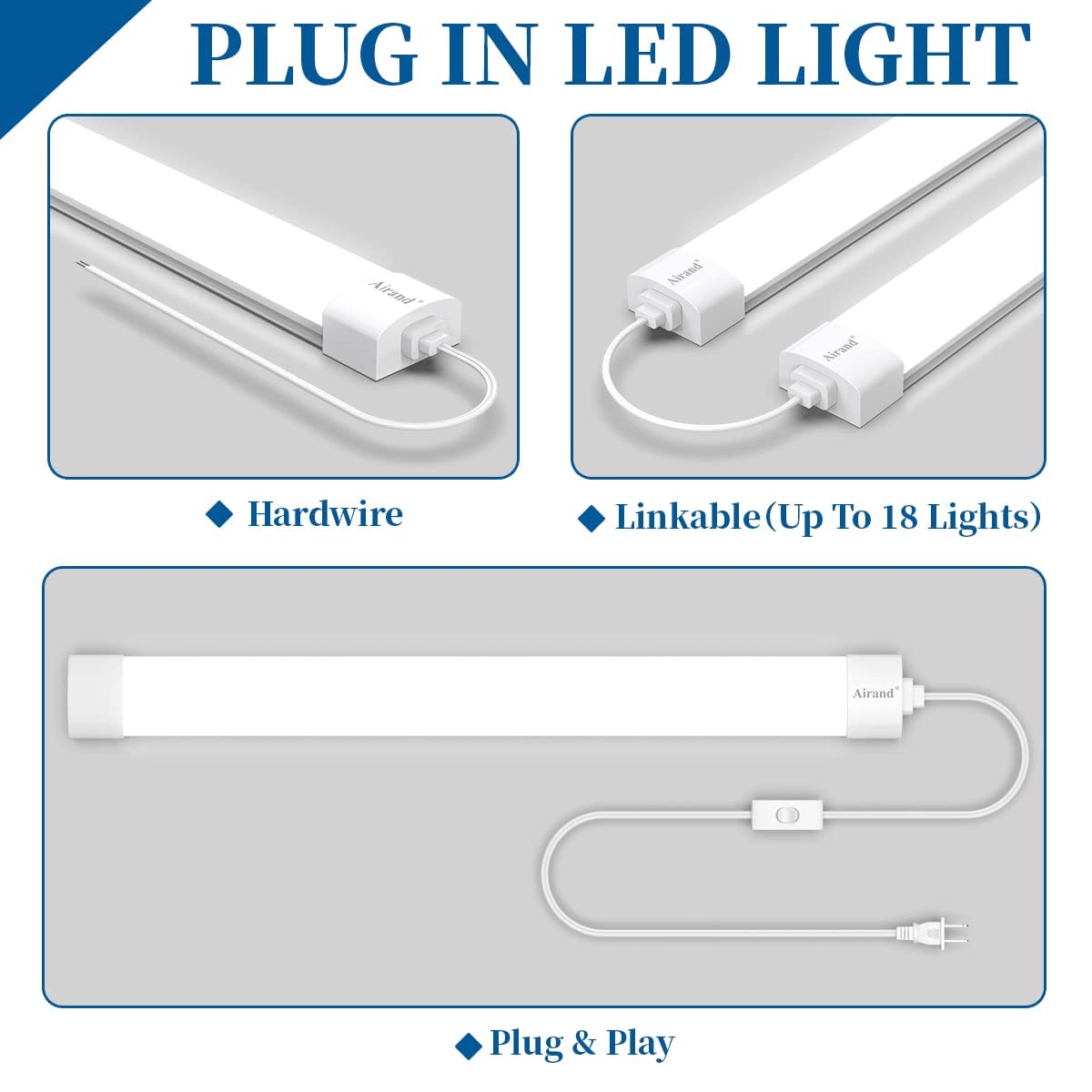 Skorter | Airand Led Shop Light 2Ft/4Ft, Linkable 5000K, 1800 Lm, With Cable