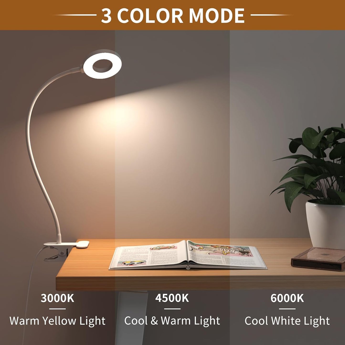 Skorter | 3 Colour Modes LED Desk Clamp Lamp with  & Flexible Gooseneck – Selvara (1+1 FREE)
