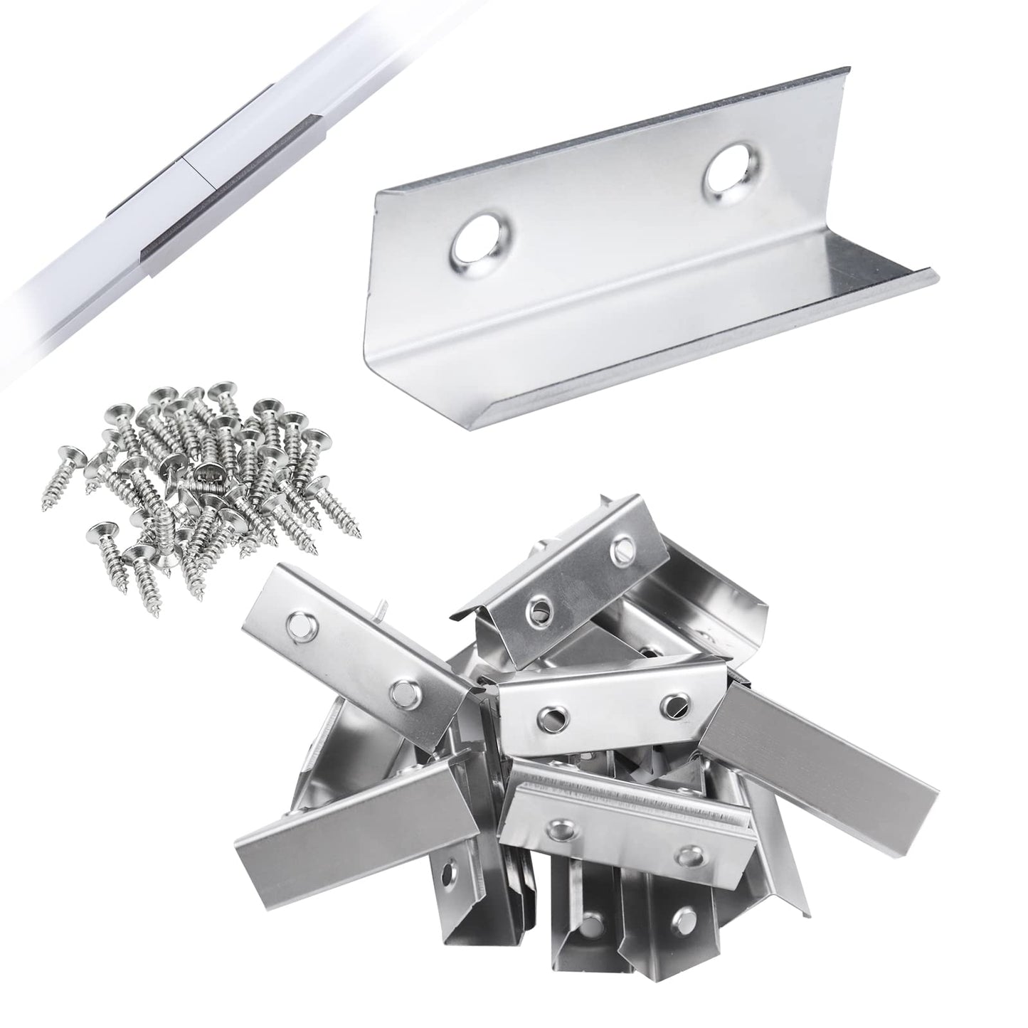 Skorter | Muzata 20Pack V-Shape Expansion Connectors For LED Channels, Stainless Steel, Silver