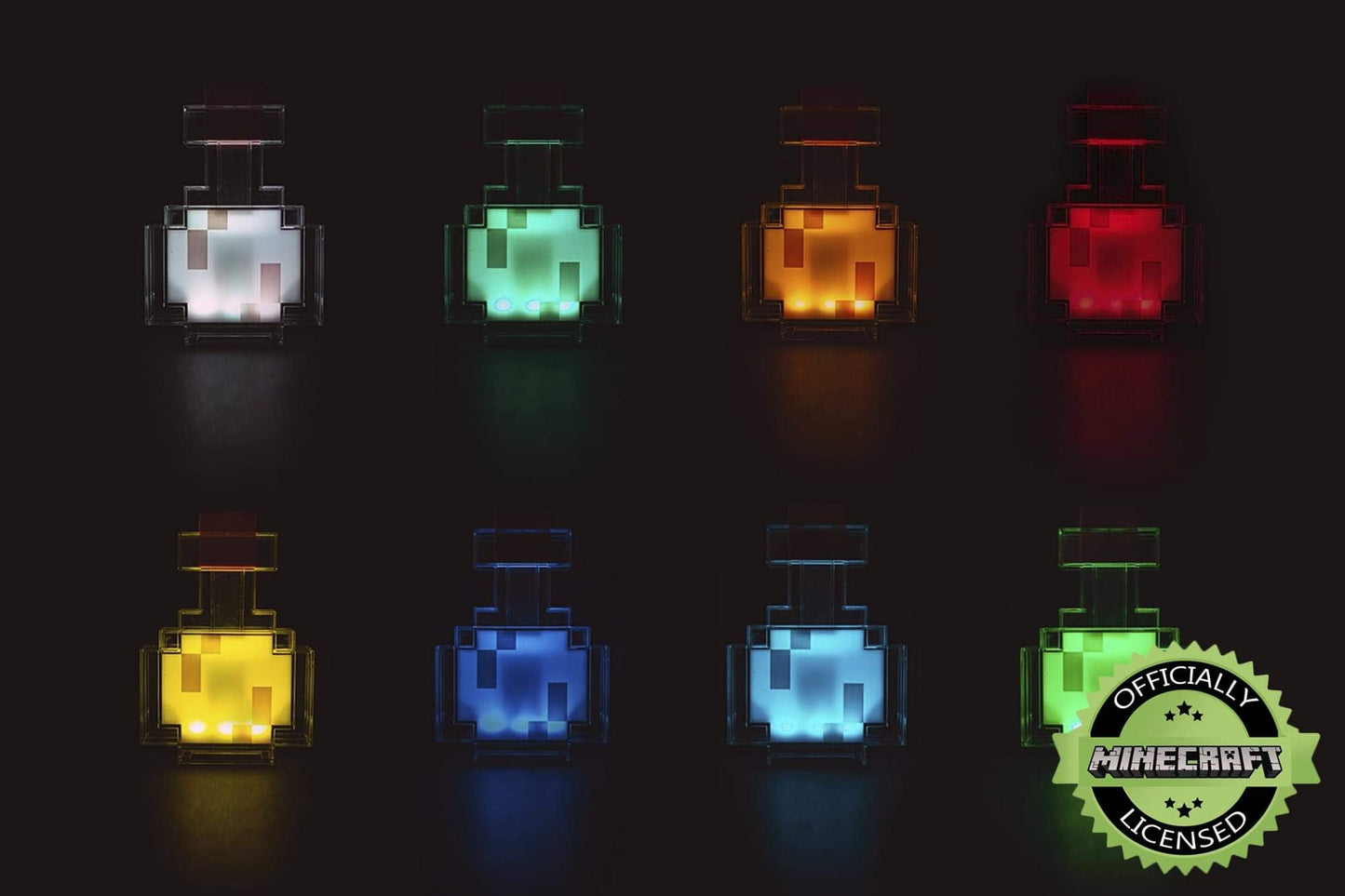Skorter | Minecraft Color Changing Led Drinking Bottle Desk Lamp | 7-Inch Night Light, Clear Plastic