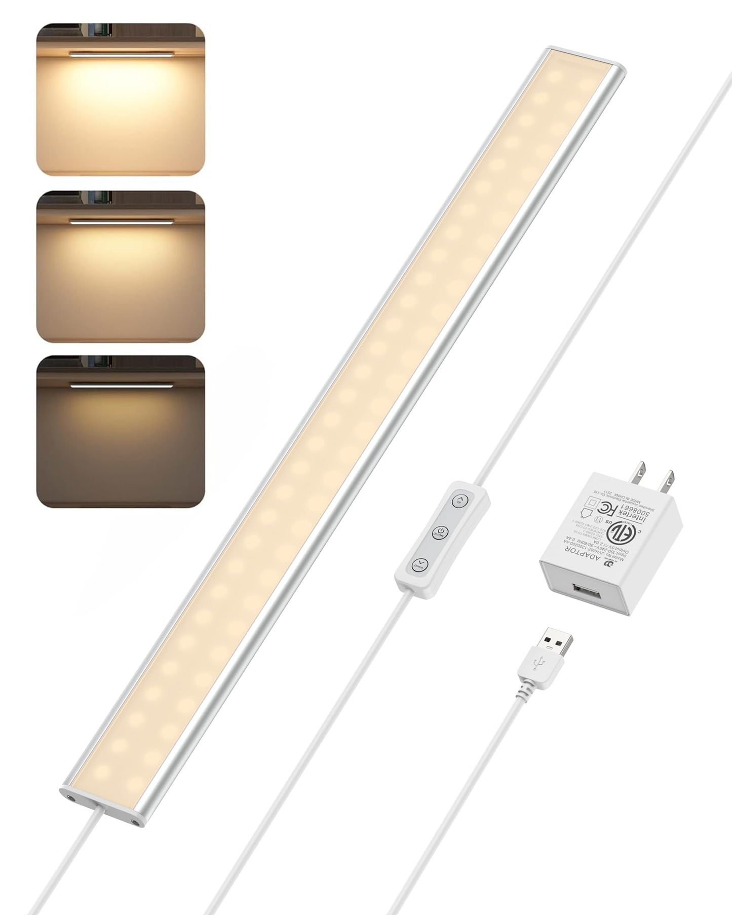 Skorter | Asoko 16" Dimmable LED Under-Cabinet Lighting, Warm White, Memory Function For Kitchen & Desk