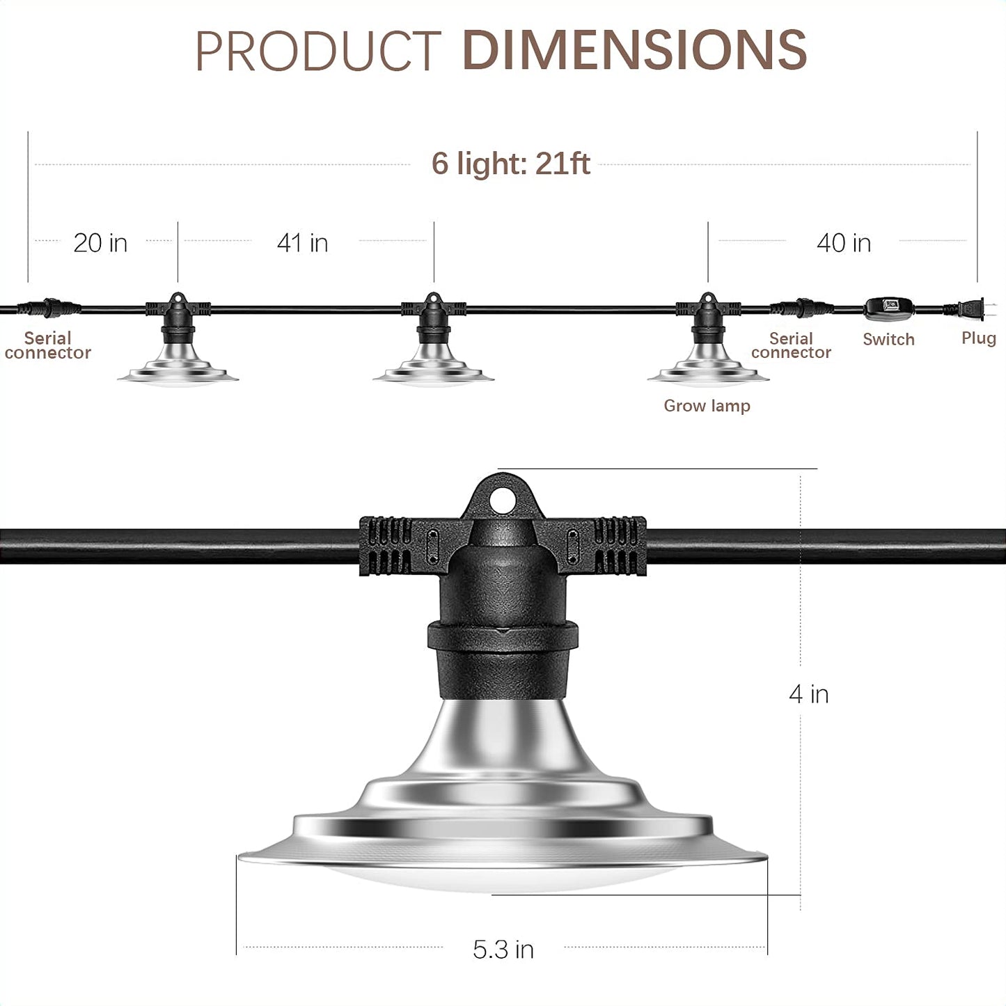 Skorter | 6-bulb outdoor LED grow lights, full spectrum waterproof light string for greenhouse