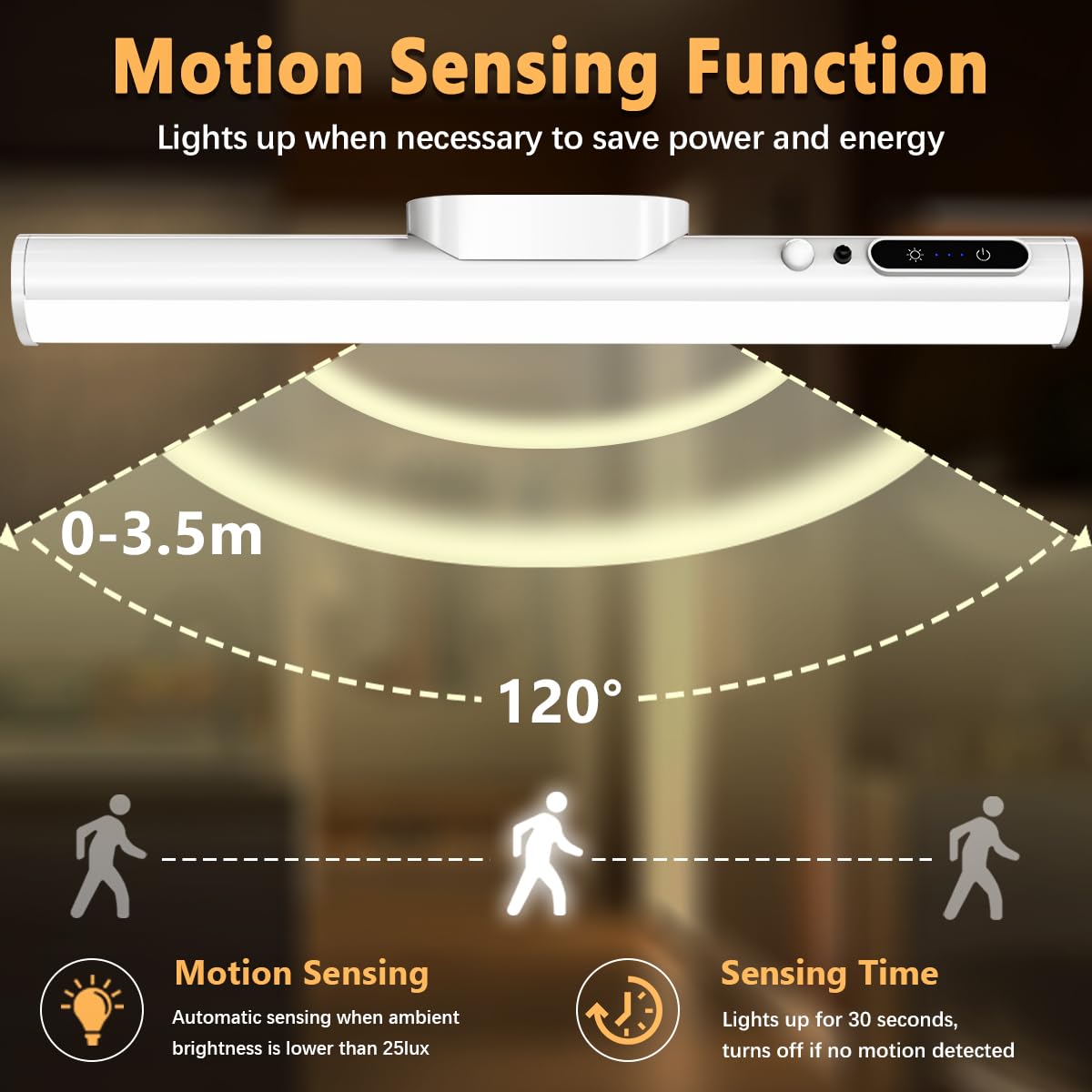 Skorter | Bravzurg Motion Sensor LED Wall Strip Light, Rechargeable Under Cabinet Lighting - White