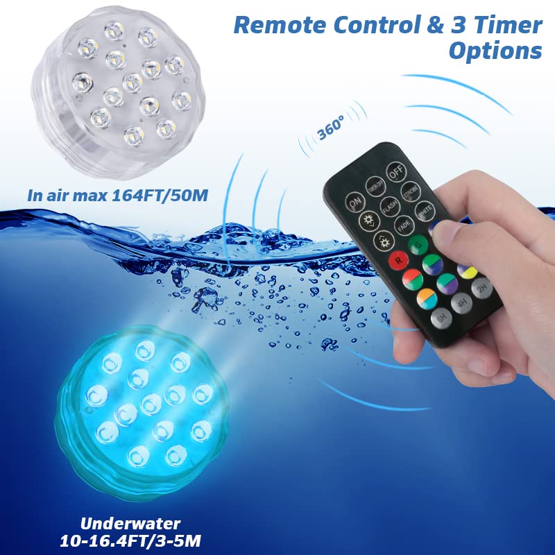 Skorter | Yiamia Underwater LED Pool Light With Remote Control, 16 Colors, Waterproof, Upgraded Suction Cups