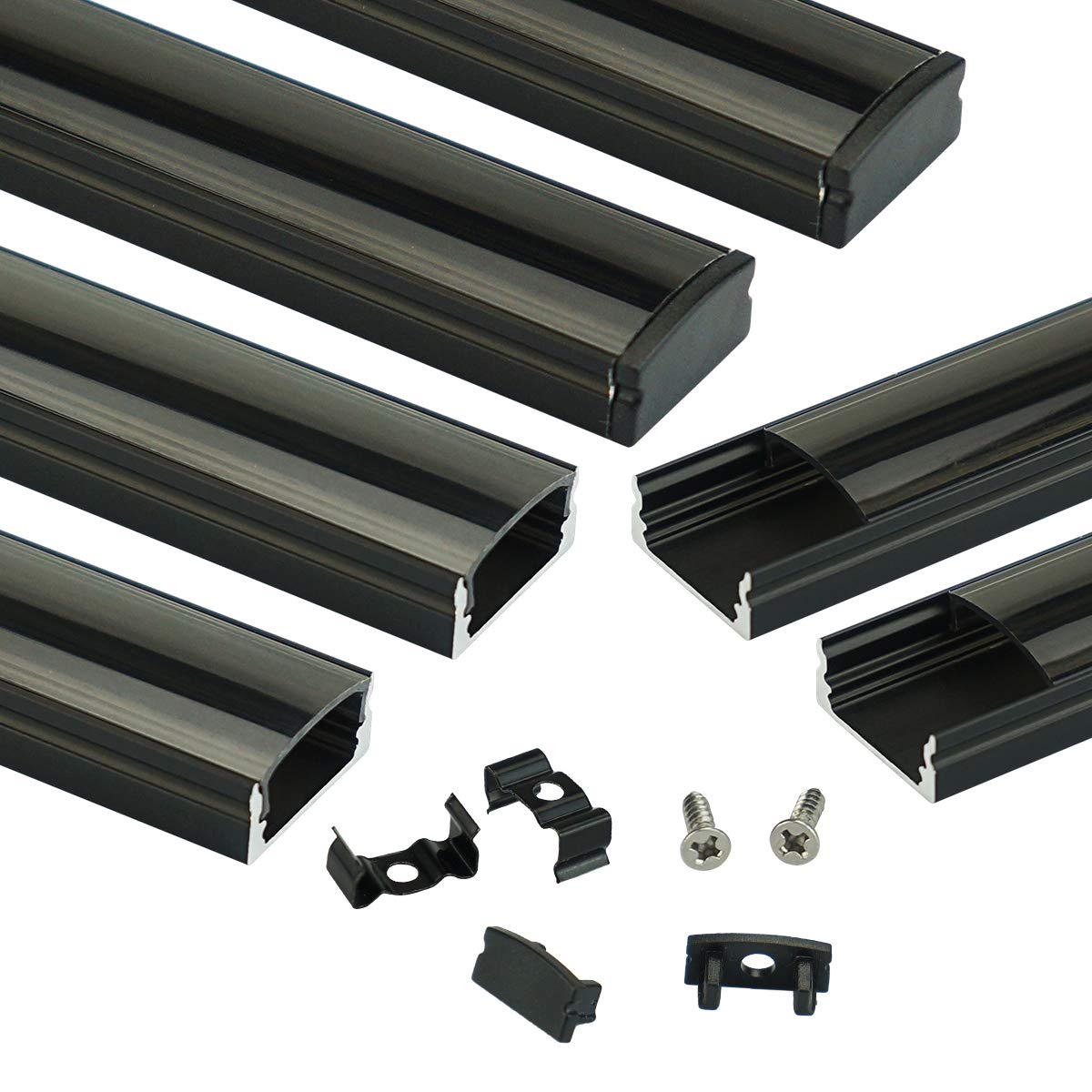 Skorter | Muzata 6Pack 3.3Ft Led Channel Black Aluminium U Shape With Smoke Colored Cover - Easy Installation