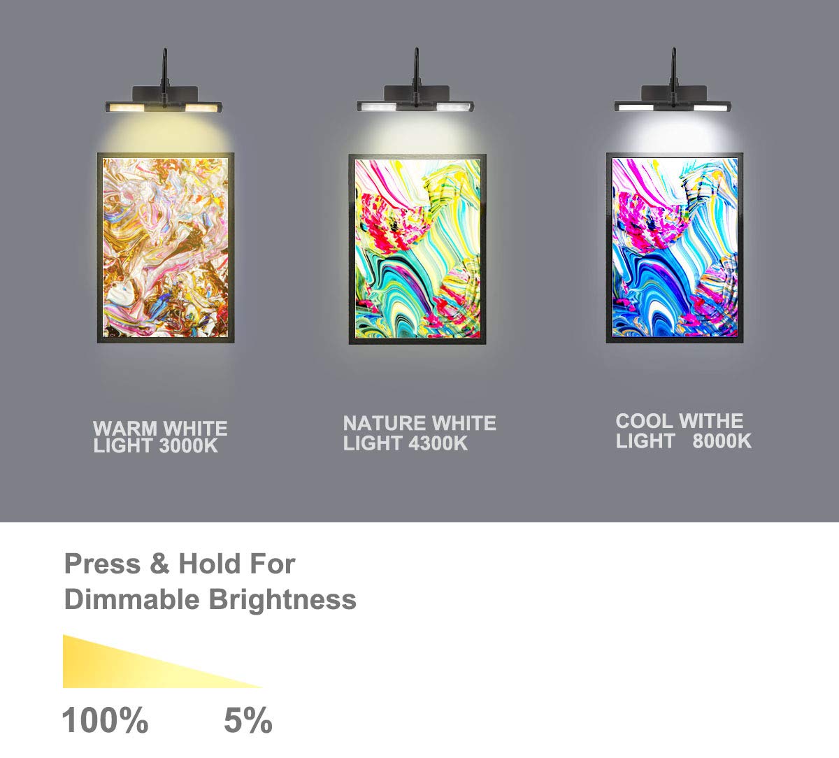Skorter | Biglight Wireless Led Picture Lighting With Remote Control, Dimmable, 3 Modes, 8.8", Black