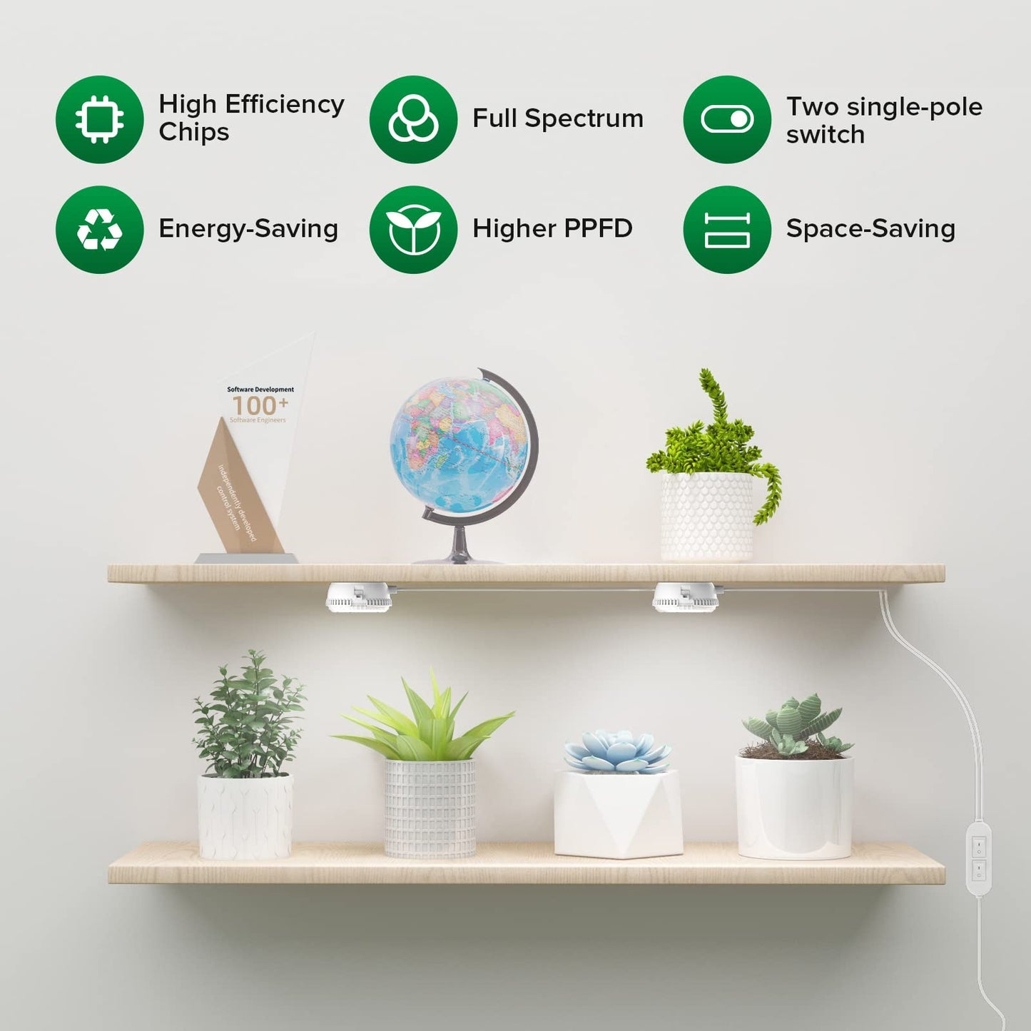 Skorter | Sansi 10W Led Puck Grow Light - Full Spectrum 2-Head Plant Lamp with On/Off Switch, White