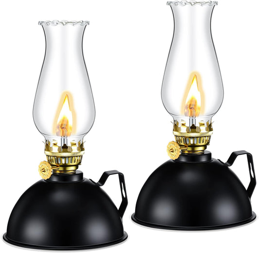 Skorter | Vintage-Style Glass & Metal Oil Lamps Set of 2 – Ardin