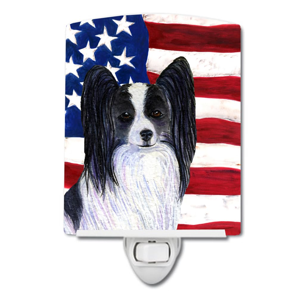 Skorter | Caroline'S Treasures Papillon Night Lamp with USA Flag, Ceramic, 6X4X3, UL-Approved, Mult