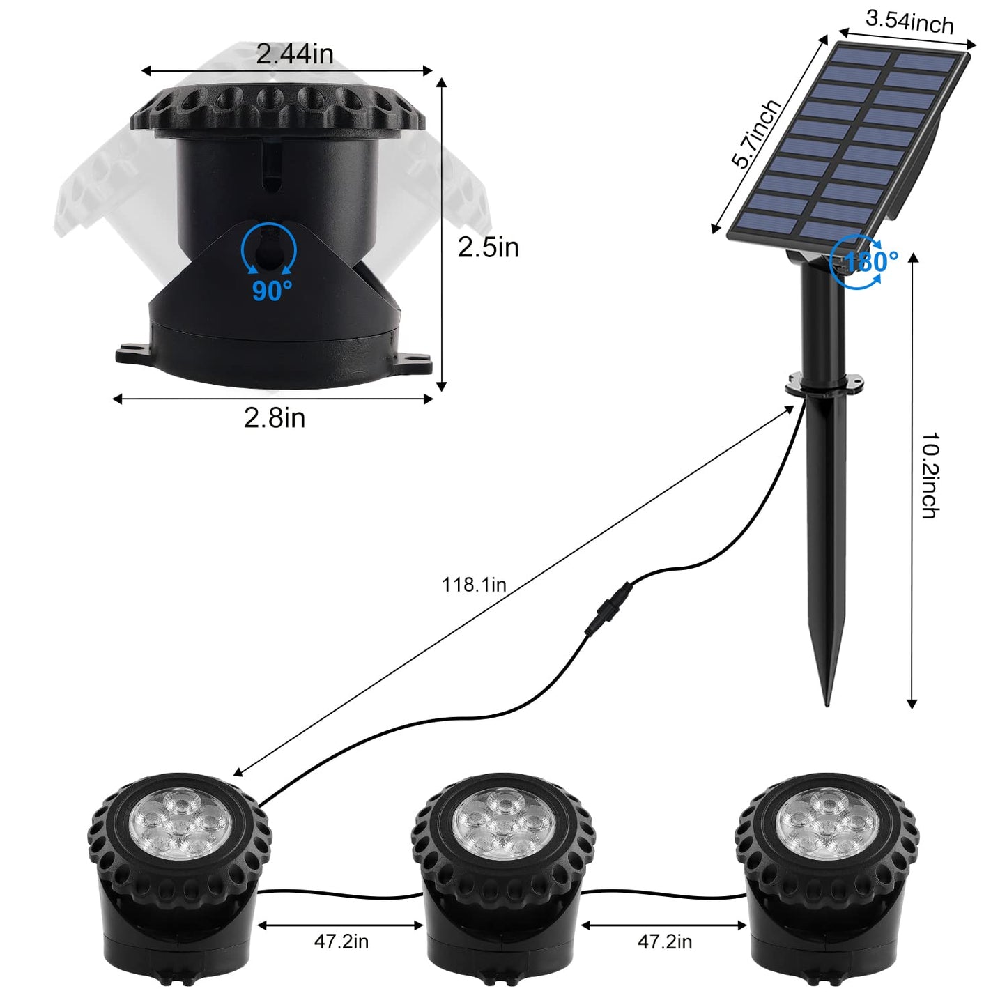 Skorter | T-Sun Sunlit Fountain Light - Rgb Color Changing Submersible Led For Pond, Aquarium & Garden