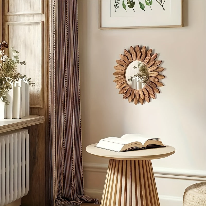 Skorter | 1 Piece Bohemian Sunflower Mirror - Brushed Wall Mirror, Decorative Mirror