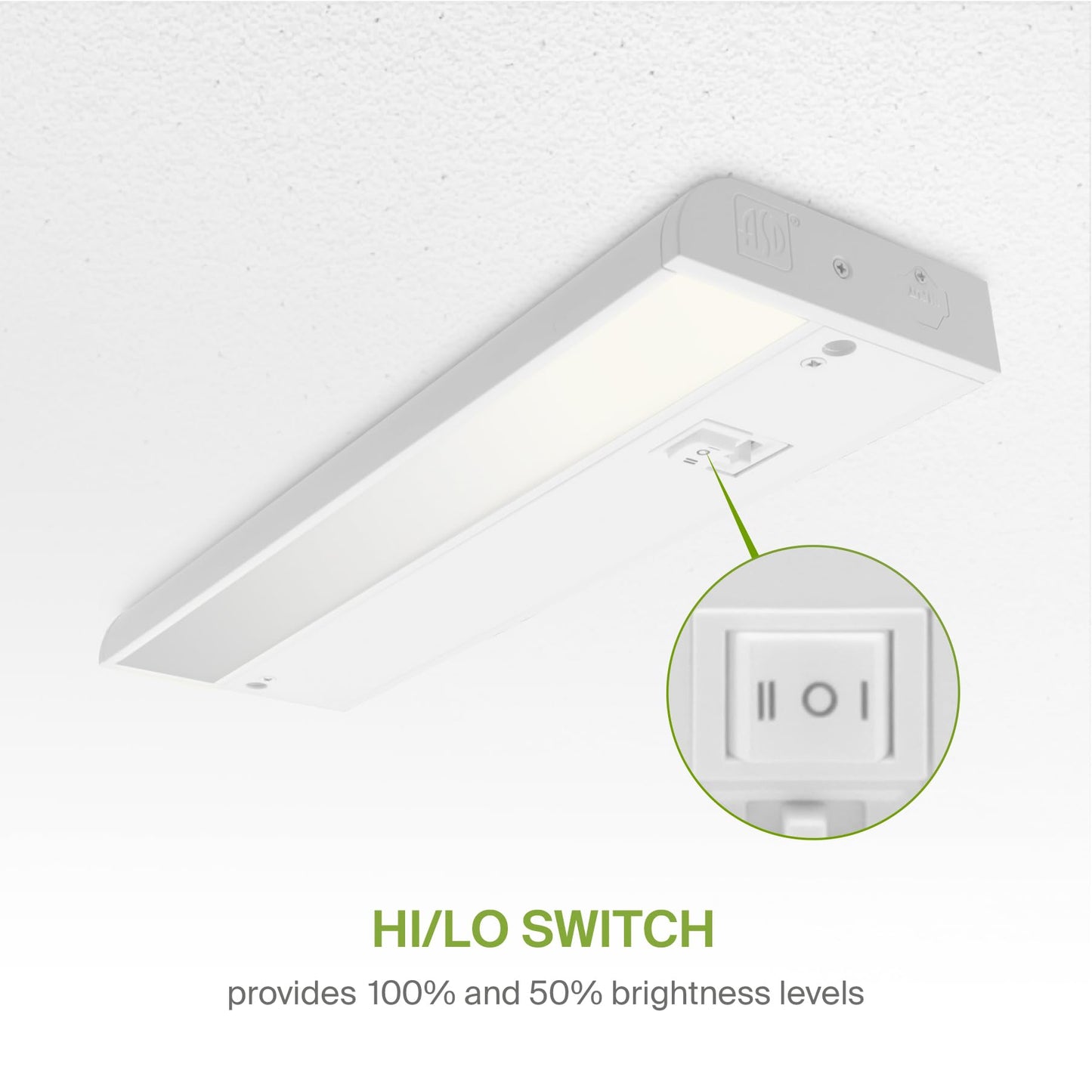Skorter | Asd Dimmable Led Under Cabinet Lighting, 9 Inches, 3 Color LEVELS, Hardwired/Plug-In, White Finish