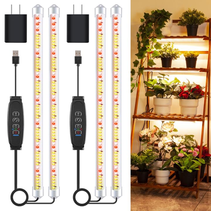 Skorter | Growstar 16" Led Growth Light Strips, 240 Leds Full Spectrum Growth Light For Indoor Plants With 3/9/12H Timer, 10 Dimmable Sun-like Plant Lights For Indoor Greenhouses, Hydroponics, Seedlings (2 Packs)