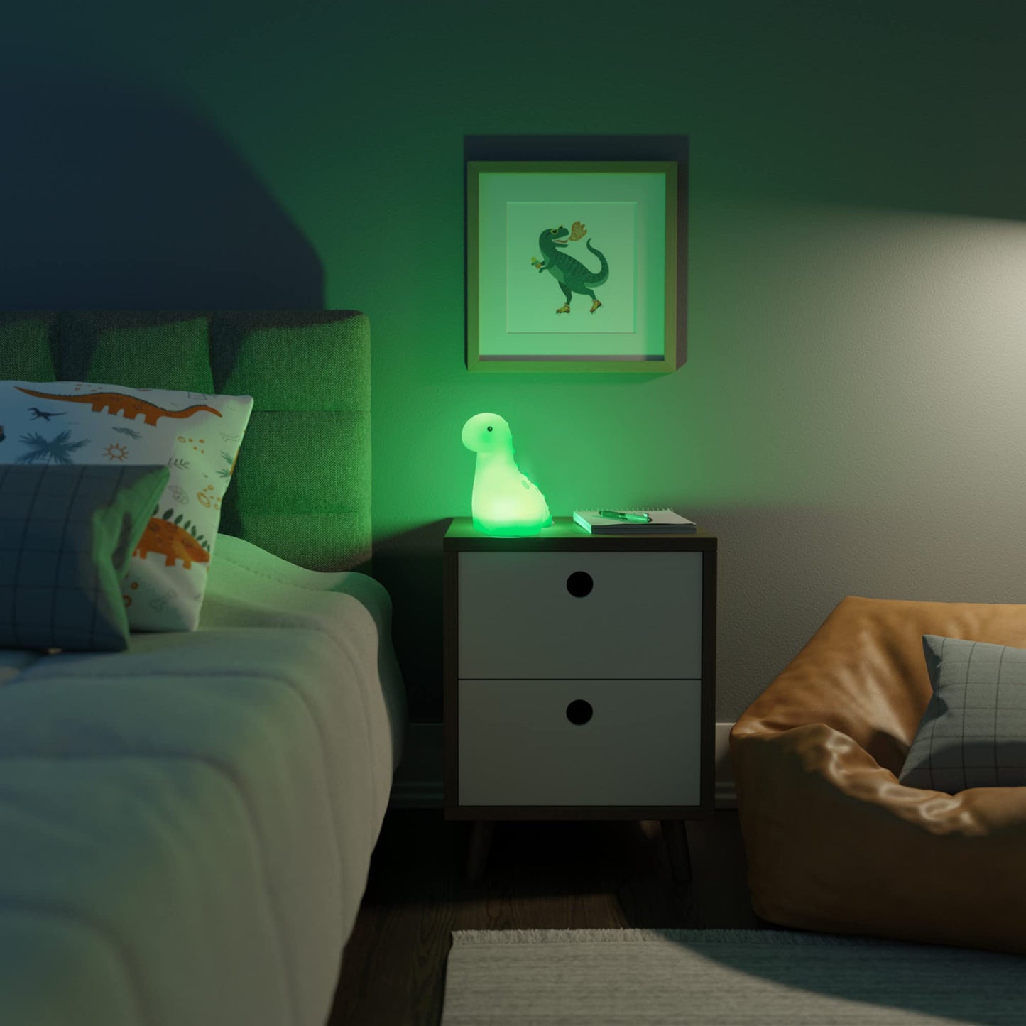 Skorter | Globe Electric Brontosaurus Led Night Light - Multicolored, Rechargeable Silicone Table Lamp, White
