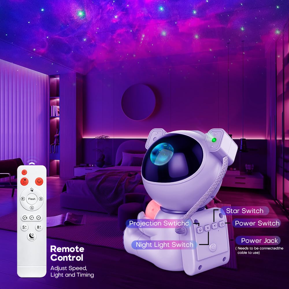 Skorter | Dienmern Star Projector Galaxy Night Light - Astronaut LED Lamp for Kids Room Decor, Remote Control & Timer
