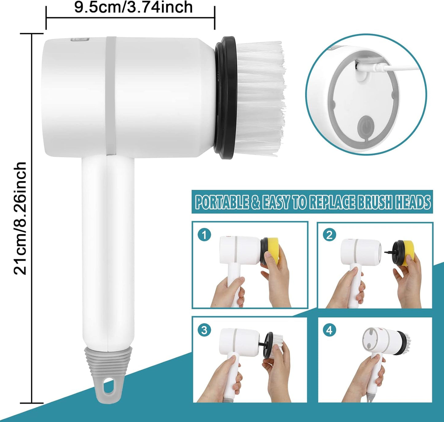 Skorter | Electric Cleaning Brush - Cordless Power Scrubber with Rechargeable Battery for Home, Kitchen, and Bathroom Cleaning