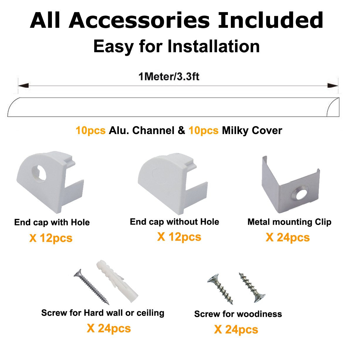 Skorter | Hunhun 10-Pack 3.3Ft V Shaped Led Aluminum Channel With Cover, End Caps & Clips For Easy Installation