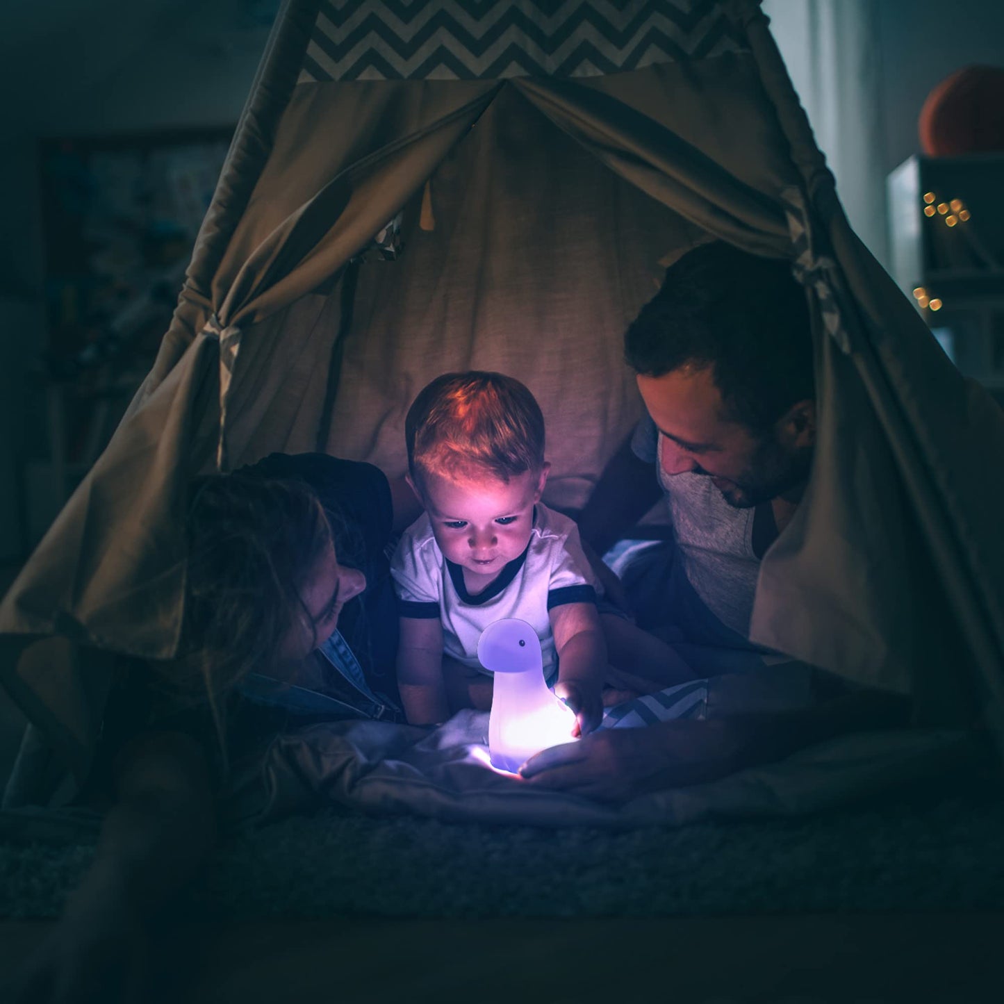 Skorter | Globe Electric Brontosaurus Led Night Light - Multicolored, Rechargeable Silicone Table Lamp, White