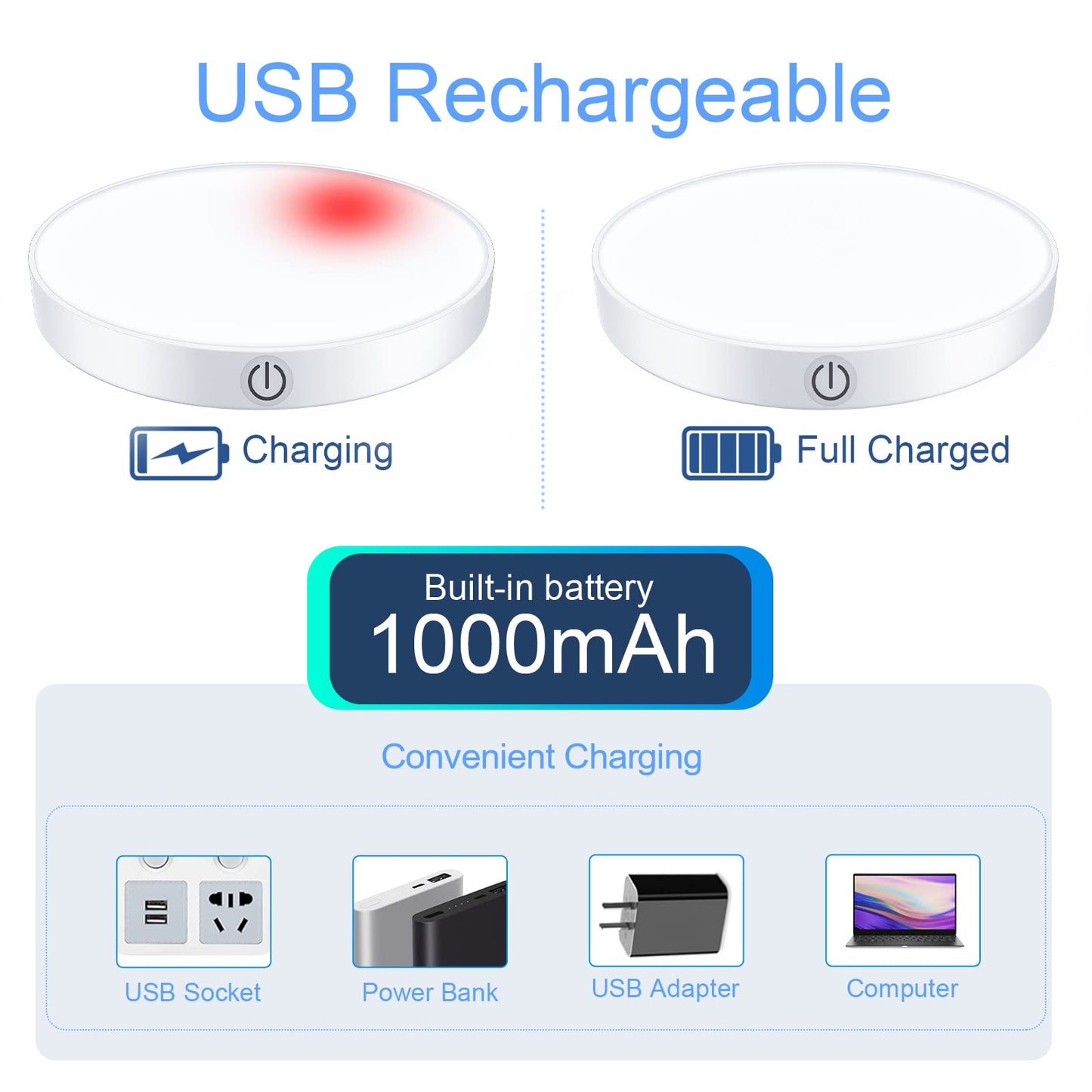Skorter | Ferswe Dimmable Touch Lights, 3000K Rechargeable Led Tap Light - 2 Pack, Warm White