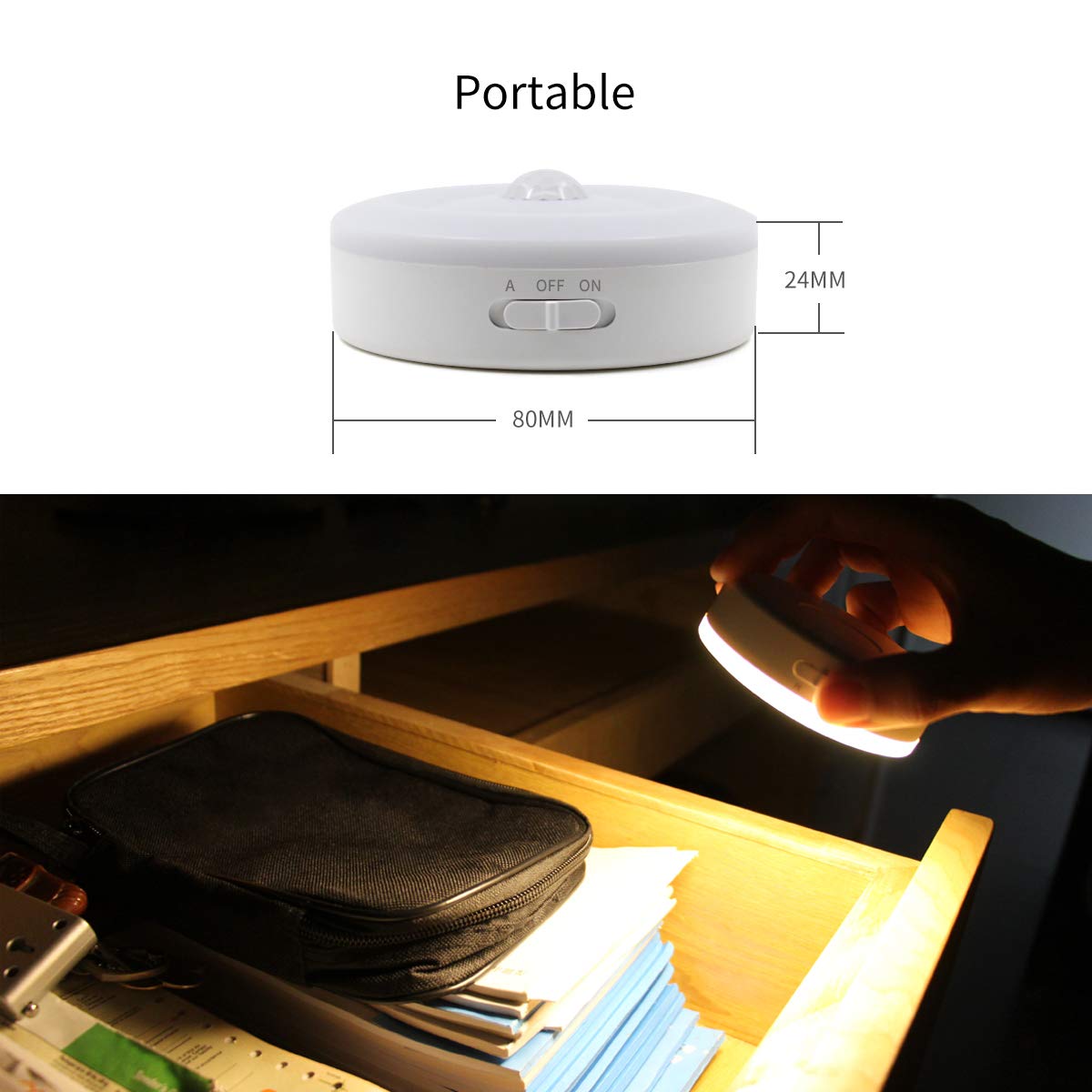 Skorter | My beauty light warm white motion sensor LED puck light - rechargeable, wireless, 2-pack
