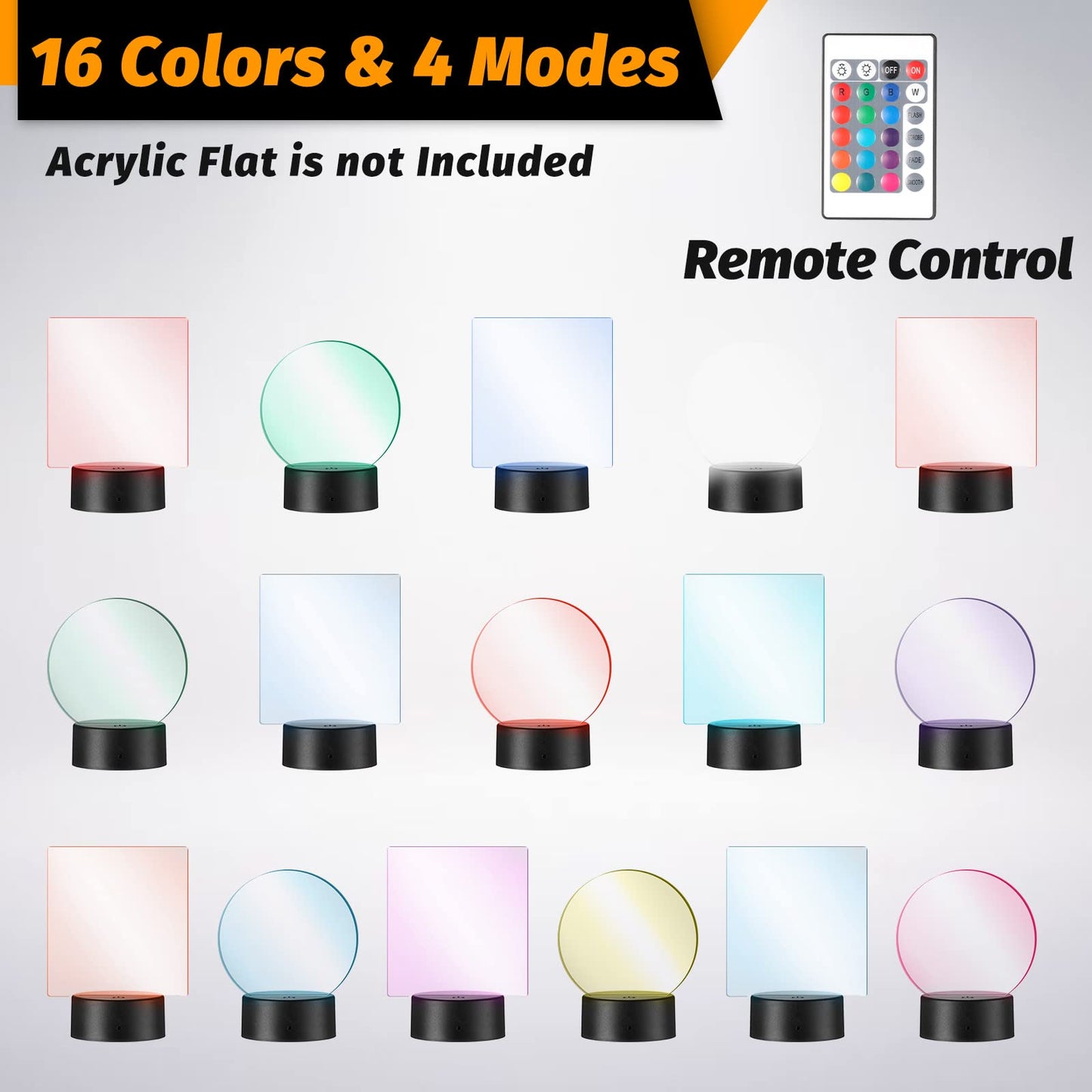 Skorter | Honoson 3D Night LED Light Lamp Base - 16 Colors, Remote Control, USB, Large Black Display Base