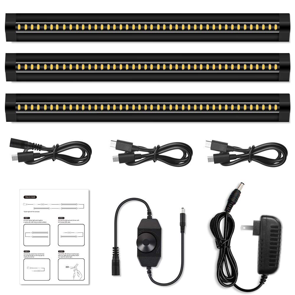 Skorter | Inshareplus 3 Pack Dimmable Led Under Cabinet Lighting, 4500K Natural White, Ultra Thin, 450 Lumen
