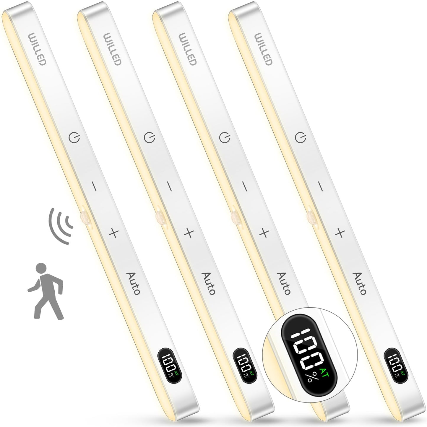 Skorter | Willed 3000K Motion Sensor Light - 60 Led Touch Light Bar, Rechargeable, 4 Pack for Indoor Use