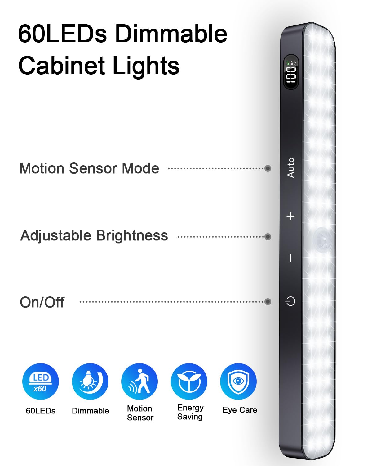 Skorter | Ferswe 60 Led Motion Sensor Cabinet Light, Dimmable Touch Control, Rechargeable - 4 Pack