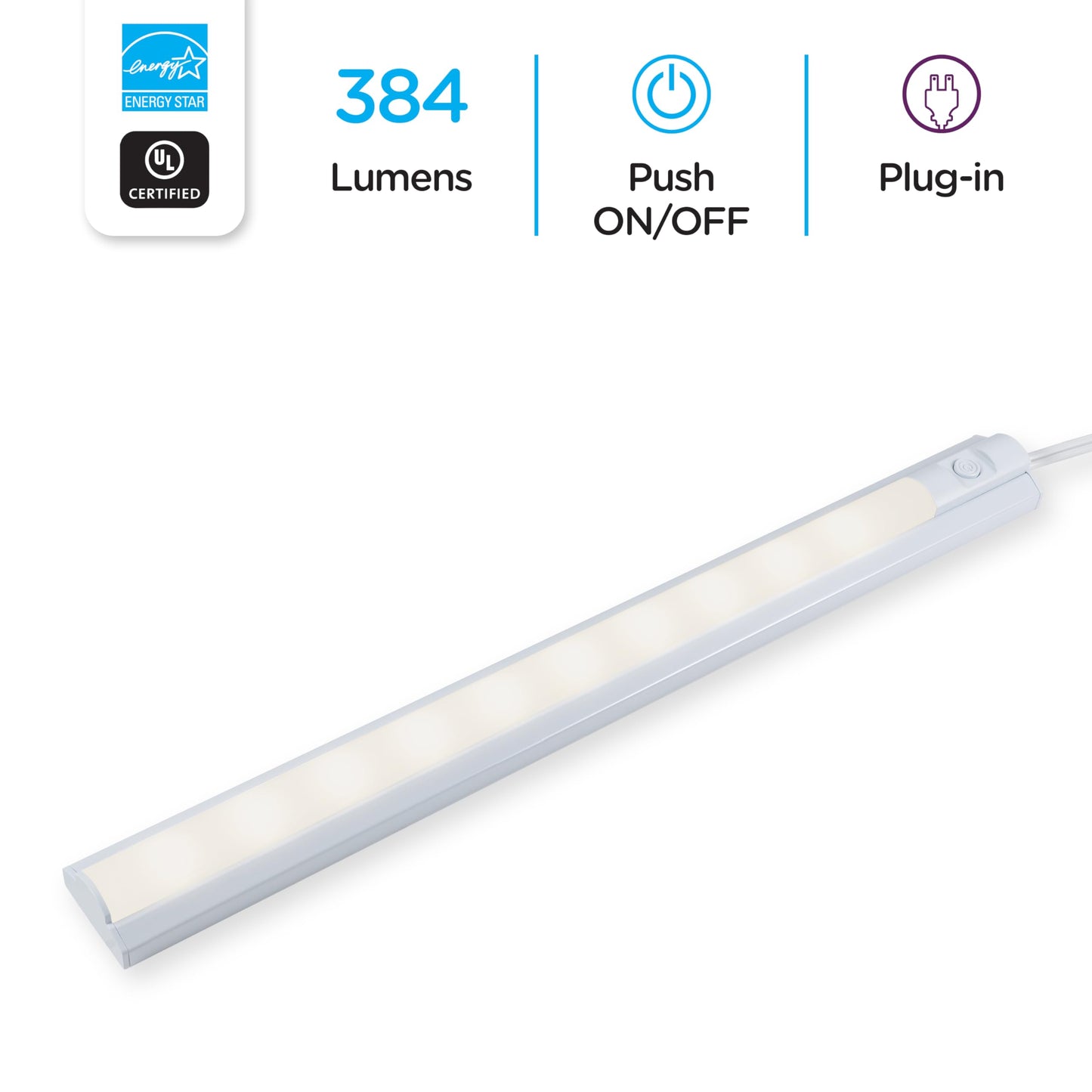 Skorter | Enbrighten 16" LED Under Cabinet Light Fixture, 3000K Clear White, 384 Lumen, Plastic Housing
