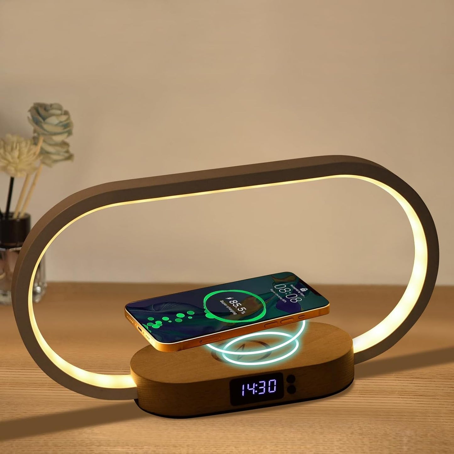 Skorter | Wireless Charging Bedside Table Lamp with Clock – Lumora