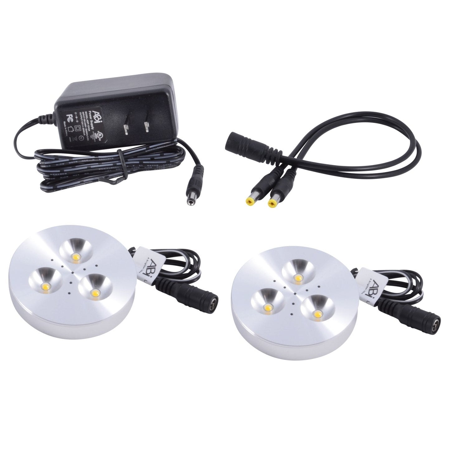 Skorter | Abi 2X 3W Cold White Led Puck Light Set - Under Cabinet & Showcase Lighting, 240Lm, Stainless Steel