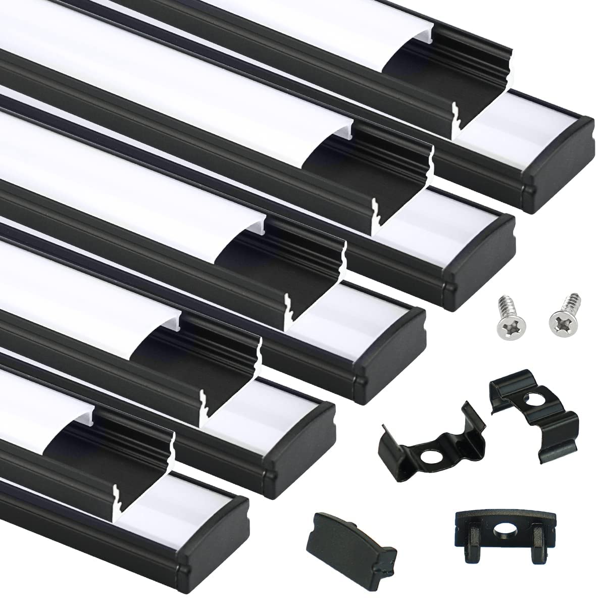 Skorter | Muzata 10Pack 3.3Ft Led Channel, Black Aluminium U Shape Diffuser With Milk White Cover, 1