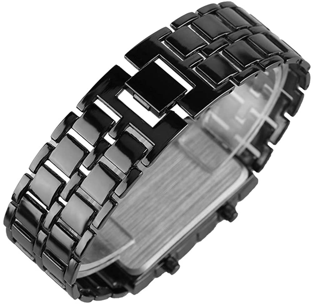 Skorter | Mens Casual Simple Youth Sports Watch Electronic Binary Digital LED Lava Alloy Rectangular Chain Watches
