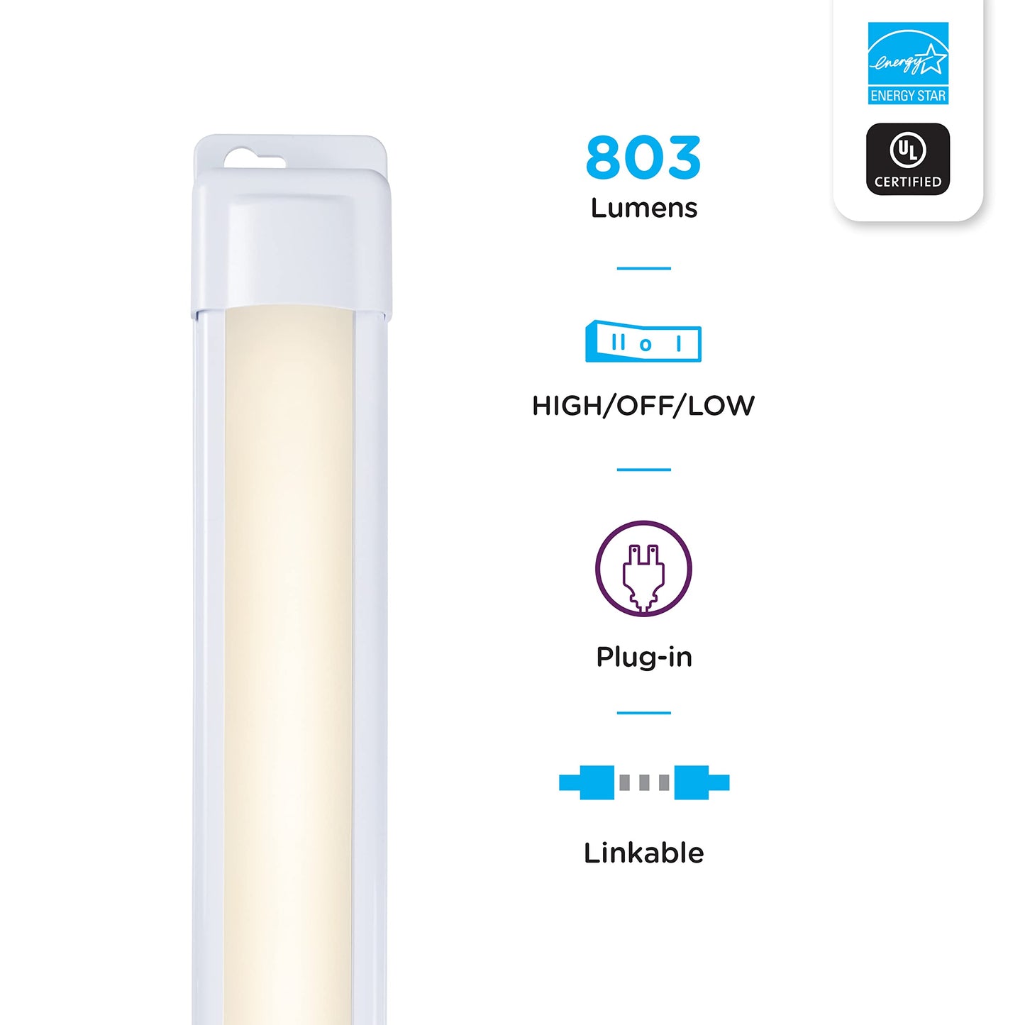 Skorter | Enbrighten 24" Led Under Cabinet Light, 803 Lumen, 3000K Warm White, Switchable, Plastic