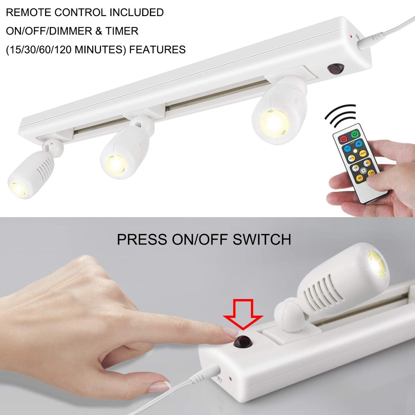 Skorter | Honwell LED Skinner Lighting With 3 Rotatable Heads, Remote Controlled Under Cabinet Accent Lights