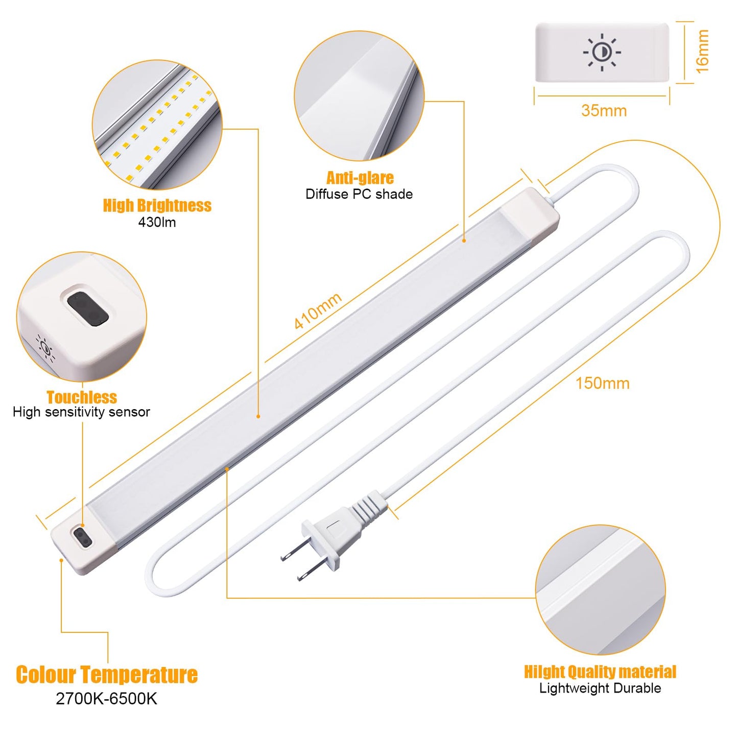Skorter | Myplus 16" LED Under Bench Light, Motion Sensor, 450 Lumen, 5 Color Options, 2-Pack