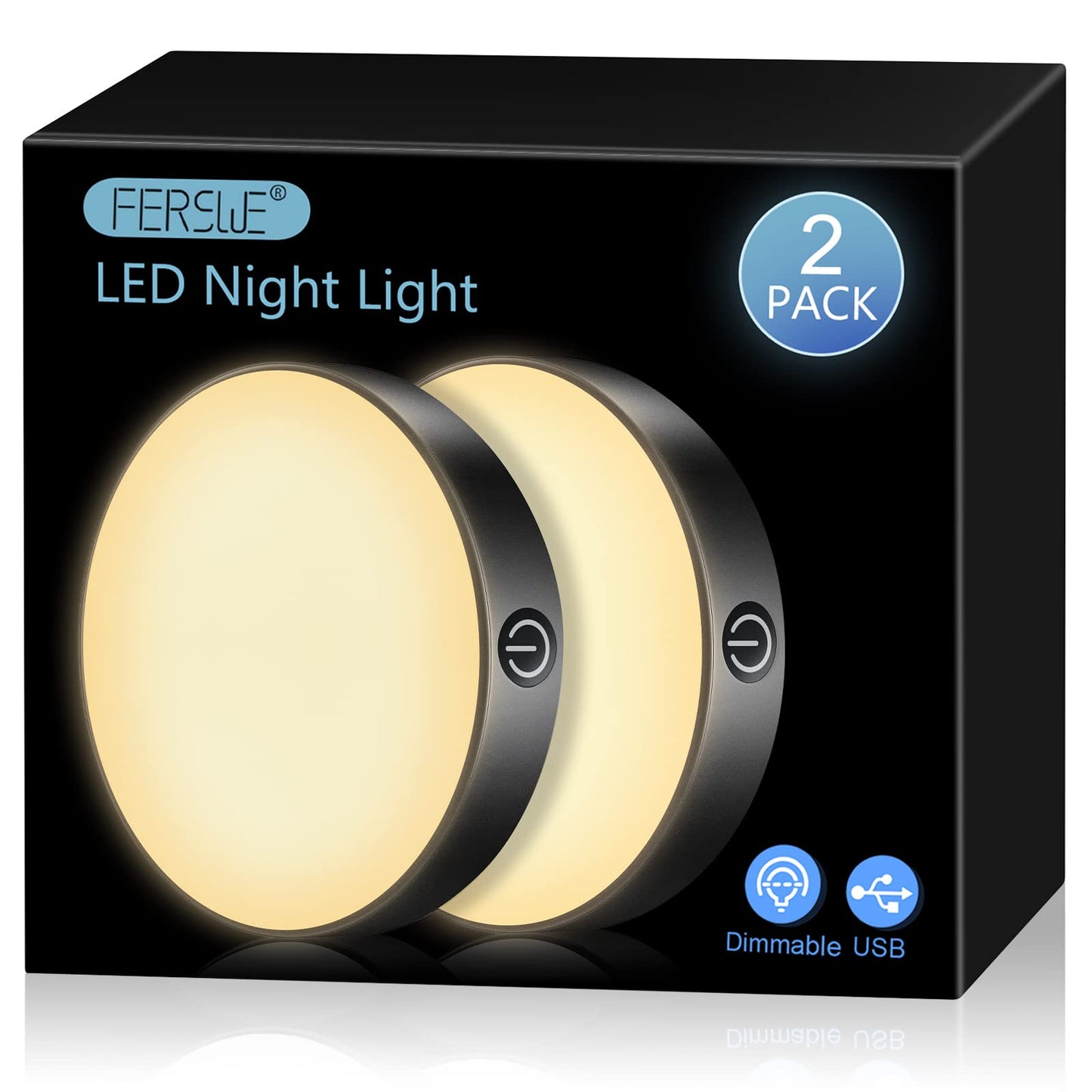 Skorter | Ferswe Dimmable Touch Light, 3000K LED Rechargeable Night Light For Cabinets & Kitchen (2 Pack)