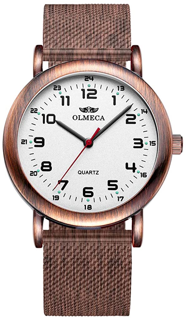 Skorter | OLMECA Men’s Watch Wrist Watches Analog Quartz Waterproof Stainless Steel Mesh Band Simple Watch for Men 709wd