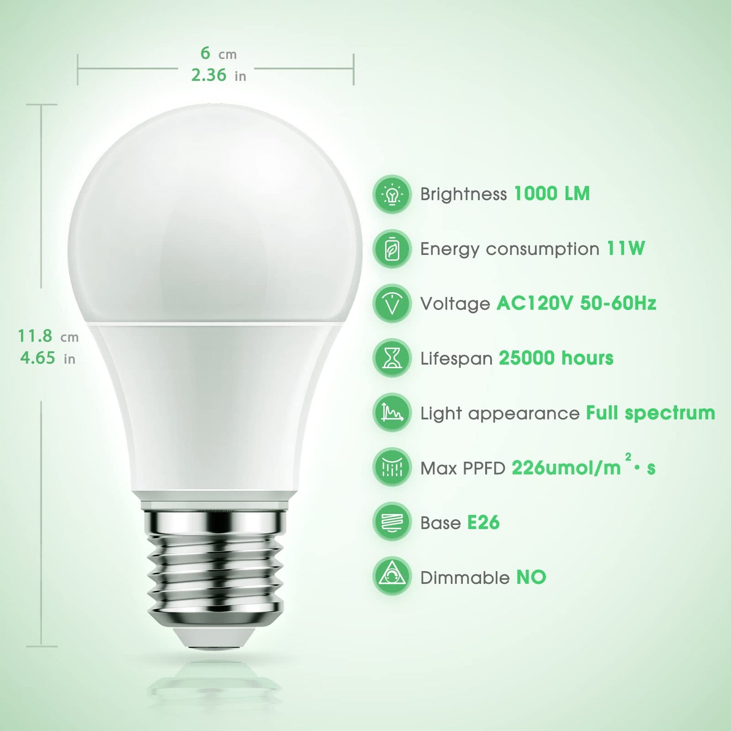 Skorter | Briignite Full Spectrum Led Grow Light Bulbs, 4 Pack A19, 11W For Indoor Plants