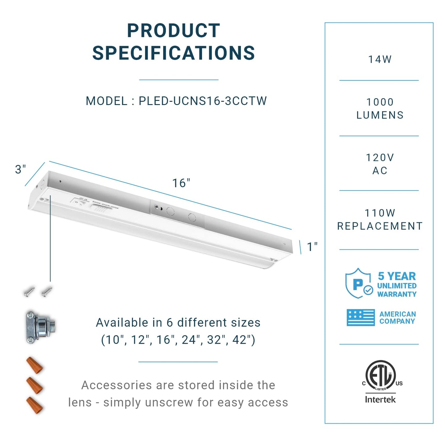 Skorter | Parmida Led Under Cabinet Light, 42" Dimmable, 3Cct, 2300 Lumen, Fixed wiring