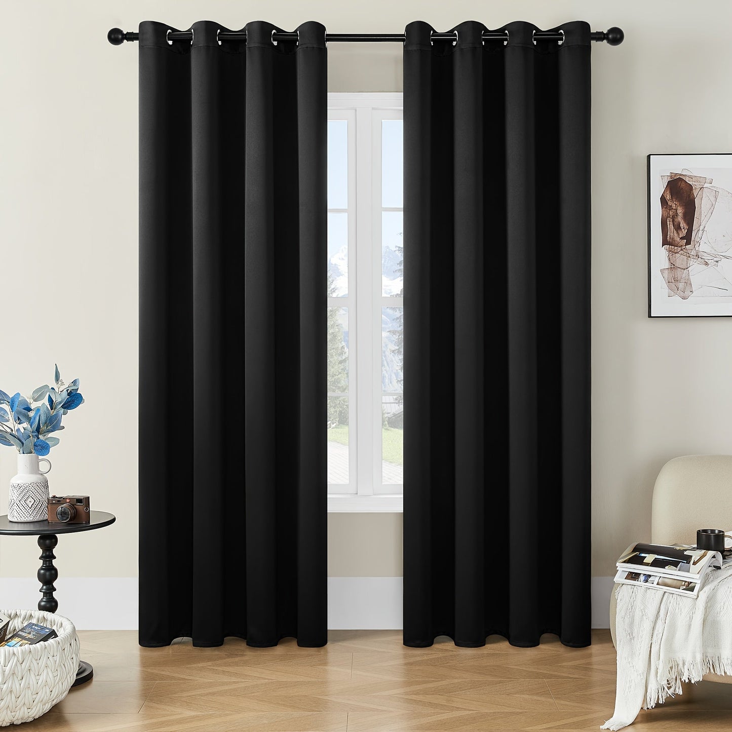 Skorter | Blackout Curtains - 2 Pieces Modern Polyester Curtains with Thermal Insulation and Rings