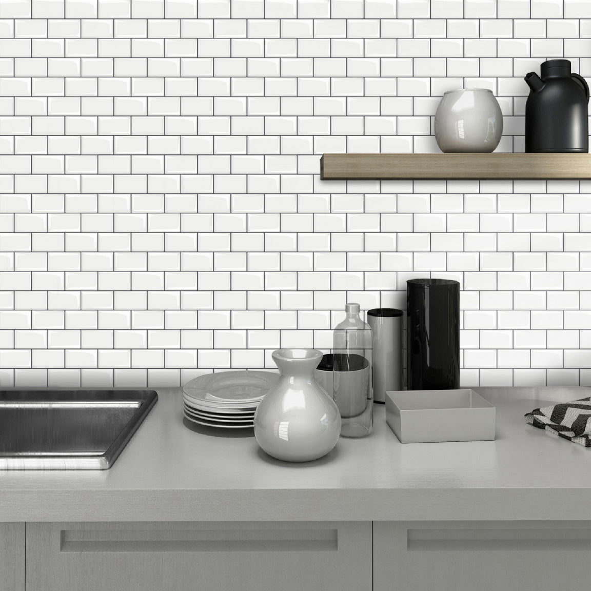 Skorter | 12"x 12" Resin Mosaic Tiles Square Self-Adhesive Tiles for Backsplash & Wall Tile