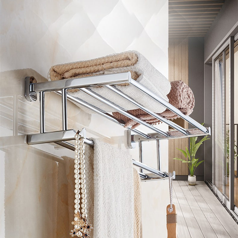Skorter | Polished Chrome Modern Bathroom Accessory Set Silver Towel Holder/Bath Shelf