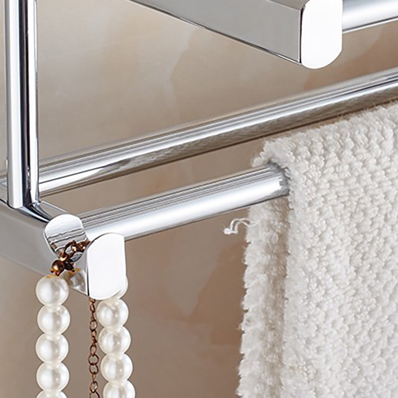 Skorter | Polished Chrome Modern Bathroom Accessory Set Silver Towel Holder/Bath Shelf