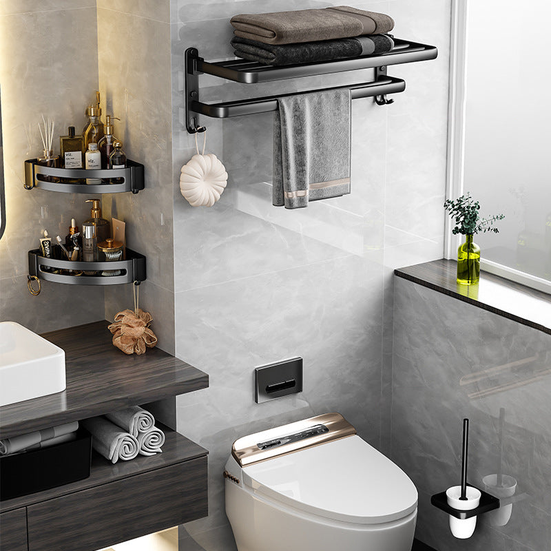 Skorter | Black Aluminum Bathroom Accessory Set Modern Bathroom Shelf / Towel Bar & Paper Holder