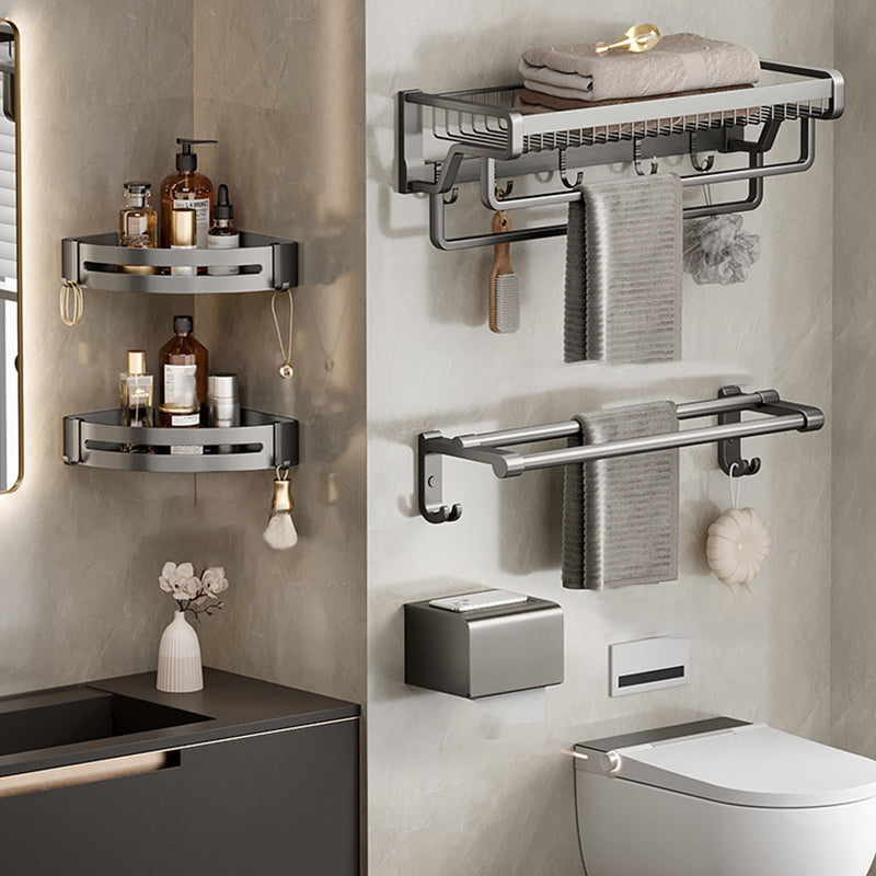Skorter | Aluminium modern bathroom accessory set polished grey bathroom shelf/toilet paper holder/robe hooks