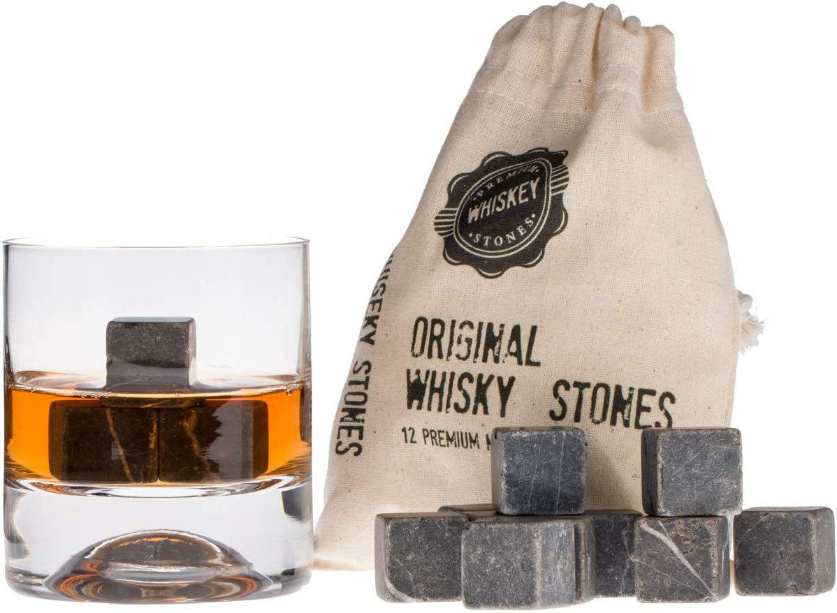 Skørter | Premium Whiskey Stones Gift Set with 12 Pcs Stones and Bag. Whiskey, Bourbon, Cognac, Scotch, Gin, Wine Drink. Marble Reusable Ice Cubes. Birthday Gift for Whiskey Lovers.… (Dark Grey)