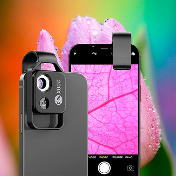 Skorter | MicroZoom Clip-On Phone Microscope – 200x Magnification Lens with LED Light