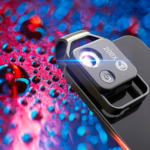 Skorter | MicroZoom Clip-On Phone Microscope – 200x Magnification Lens with LED Light